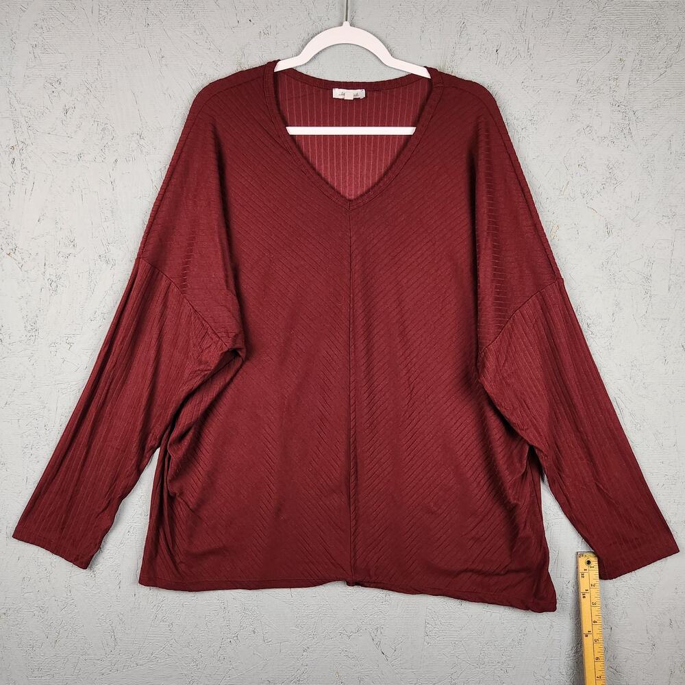 White Birch Shirt Womens 2X Burgundy Ribbed Knit V Neck Dolman Sleeve Plus
